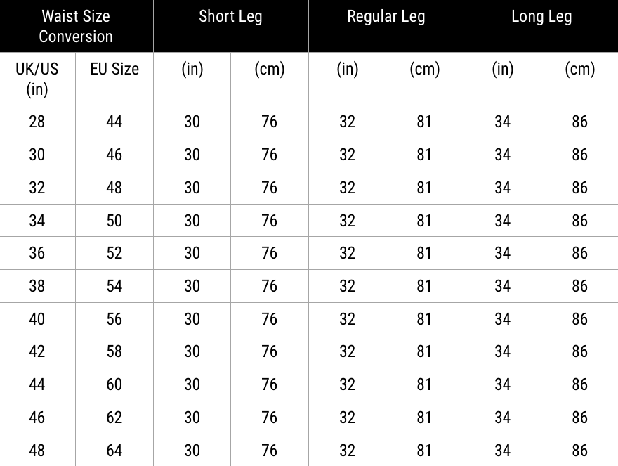 Size Chart Mens In Cm