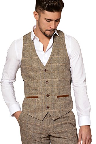 Mens 3 Piece Marc Darcy Slim Fit Vintage Tan Tweed Inspired Check with ...