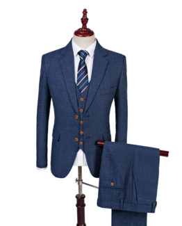 Blue Herringbone Tweed Suit 1