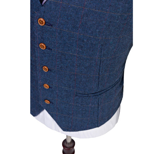 Blue Herringbone Tweed Three Piece Suit