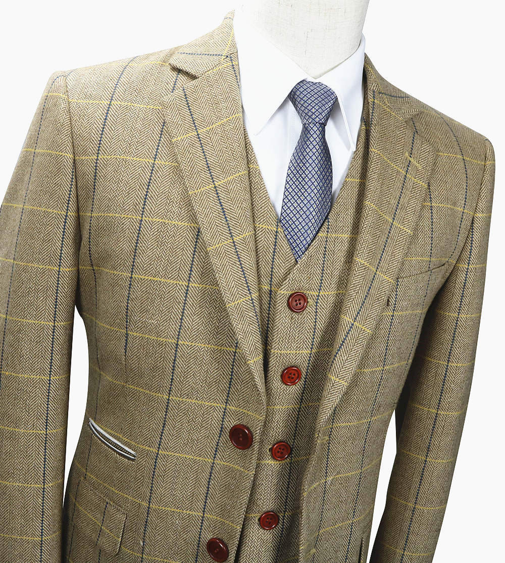 Made to Order Tan Check Tweed Three Piece Suit