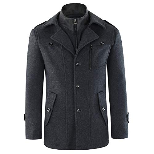 Mens-Coats-Zip-Wool-Coat-Warm-Winter-Jacket-Fake-2-Piece-Tweed-Outwear ...