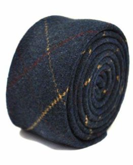 Frederick-Thomas-navy-blue-red-and-gold-checked-100-tweed-wool-mens-designer-tie-0