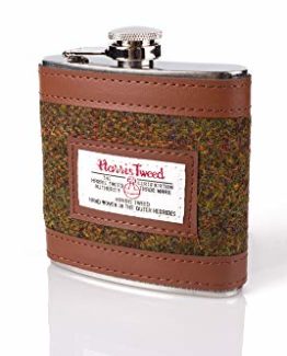 Harris Tweed 6oz Brown Hip Flask in Gift Package