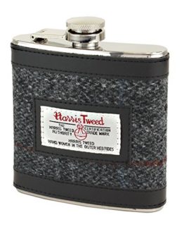 Harris Tweed Black & Grey Tartan Hip Flask by Harris Tweed