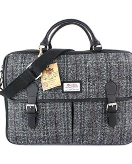 Harris-Tweed-Black-Grey-Tartan-Leather-Trimmed-Briefcase-0