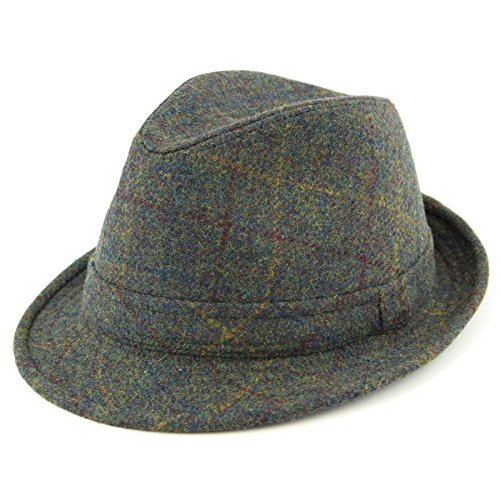 Tweed Trilby Hat Fedora Hawkins BROWN 5 Sizes Country Classic 