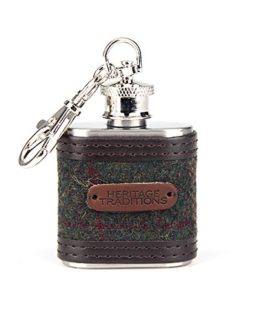 Heritage-Traditions-1oz-Green-Box-Tweed-Hip-Flask-Keyring-Charm-0