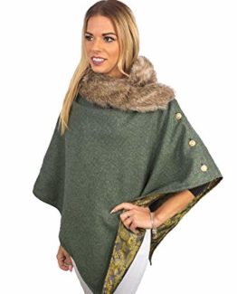 Ladies-Single-Colour-Yorkshire-Tweed-100-Wool-Poncho-Cape-Wrap-Two-Tone-Satin-Lined-Country-Wrap-with-Faux-Fur-Collar-0