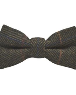 Luxury-Dark-Olive-Green-Herringbone-Check-Bow-Tie-Tweed-0