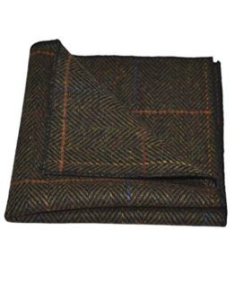 Luxury-Dark-Olive-Green-Herringbone-Check-Pocket-Square-Handkerchief-Tweed-0