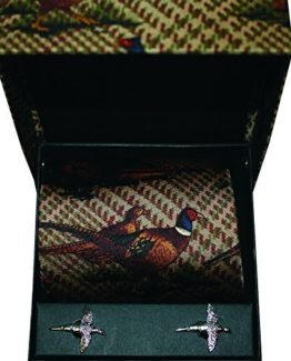 Luxury-Soprano-flying-pheasant-silver-cufflinks-and-a-silk-brown-tweed-pheasant-country-Tie-in-a-smart-black-gift-box-0