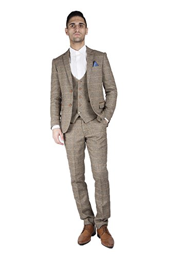 Marc Darcy Mens Tan Tweed Suit 3 Piece with Velvet Country Trims and ...