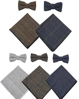 Mens-Herringbone-Tweed-Check-Bow-Tie-Hanky-Retro-Vintage-Classic-Peaky-Blinders-0