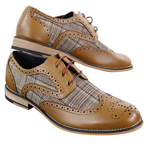 Mens Leather Tweed Check Smart Casual Shoes Peaky Blinders Vintage ...