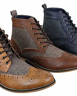 Mens-Leather-Tweed-Herringbone-Ankle-Boots-Shoes-Peaky-Blinders-Sherlock-Vintage-Classic-0