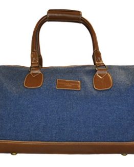 Petrol-Blue-tweed-weekend-holdall-overnight-bag-with-genuine-leather-handles-and-detailing-by-Frederick-Thomas-0
