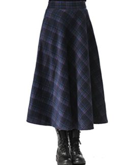 TEERFU-Womens-Fall-Winter-Plaid-Pleated-Warm-Thicken-Wool-Woolen-Long-Skirt-0