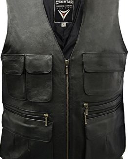 TRAPPER-Multi-Pocket-Leather-Waistcoat-Vest-Black-0