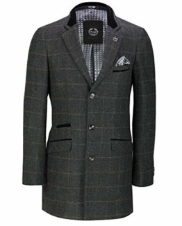 Xposed-Mens-Winter-34-Long-Overcoat-Jacket-Wool-Feel-Retro-Tweed-Check-Herringbone-Coat-0