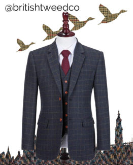 new 2019 Blue Fine Check Tweed Suit 00