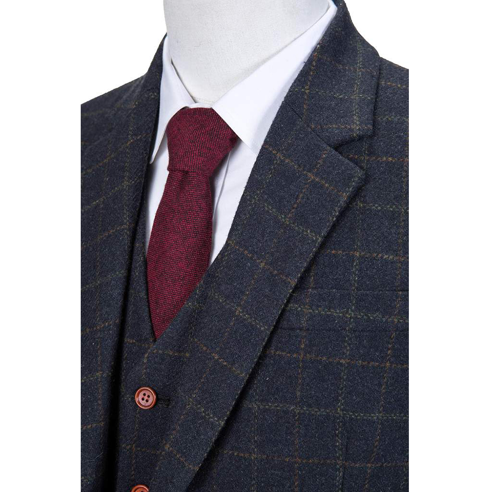 Made to Order Blue Fine Check Tweed Three Piece Suit 
