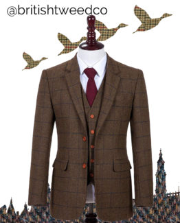 new 2019 Brown w Navy Overcheck Tweed Suit 00
