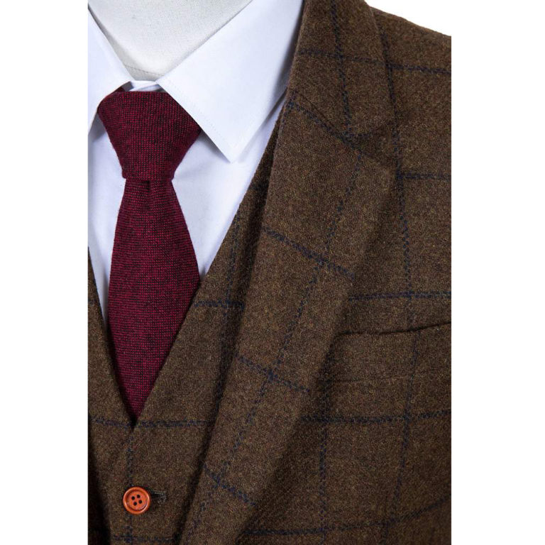Made to Measure Brown w Navy Overcheck Tweed Three Piece Suit - That ...