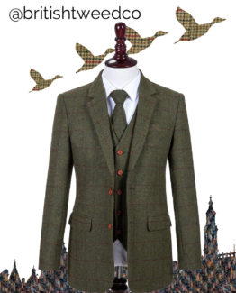 new 2019 Olive Green w Red Overcheck Tweed Suit 00