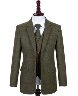 new 2019 Olive Green w Red Overcheck Tweed Suit 02