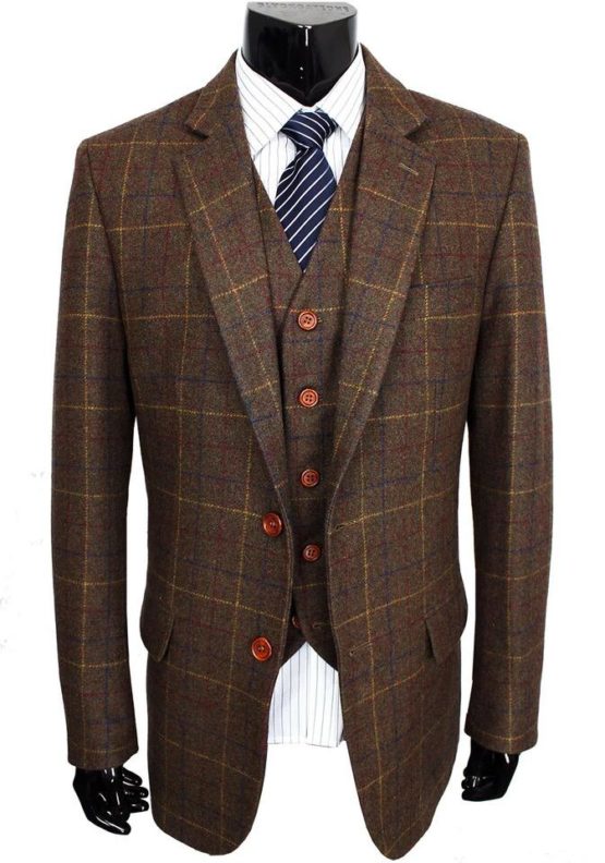 Men's Made to Measure Country Brown Check Tweed Three Piece Suit - That ...