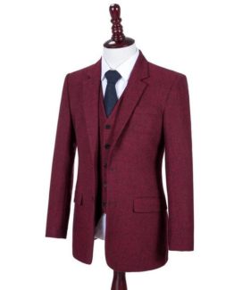 Wine Red Highland Weave Tweed Suit 01