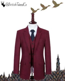 Womens Wine Red Highland Weave Tweed Suit