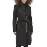 Kenneth Cole Women's Tweed Textured Asymmetrical Zip Belted Wool