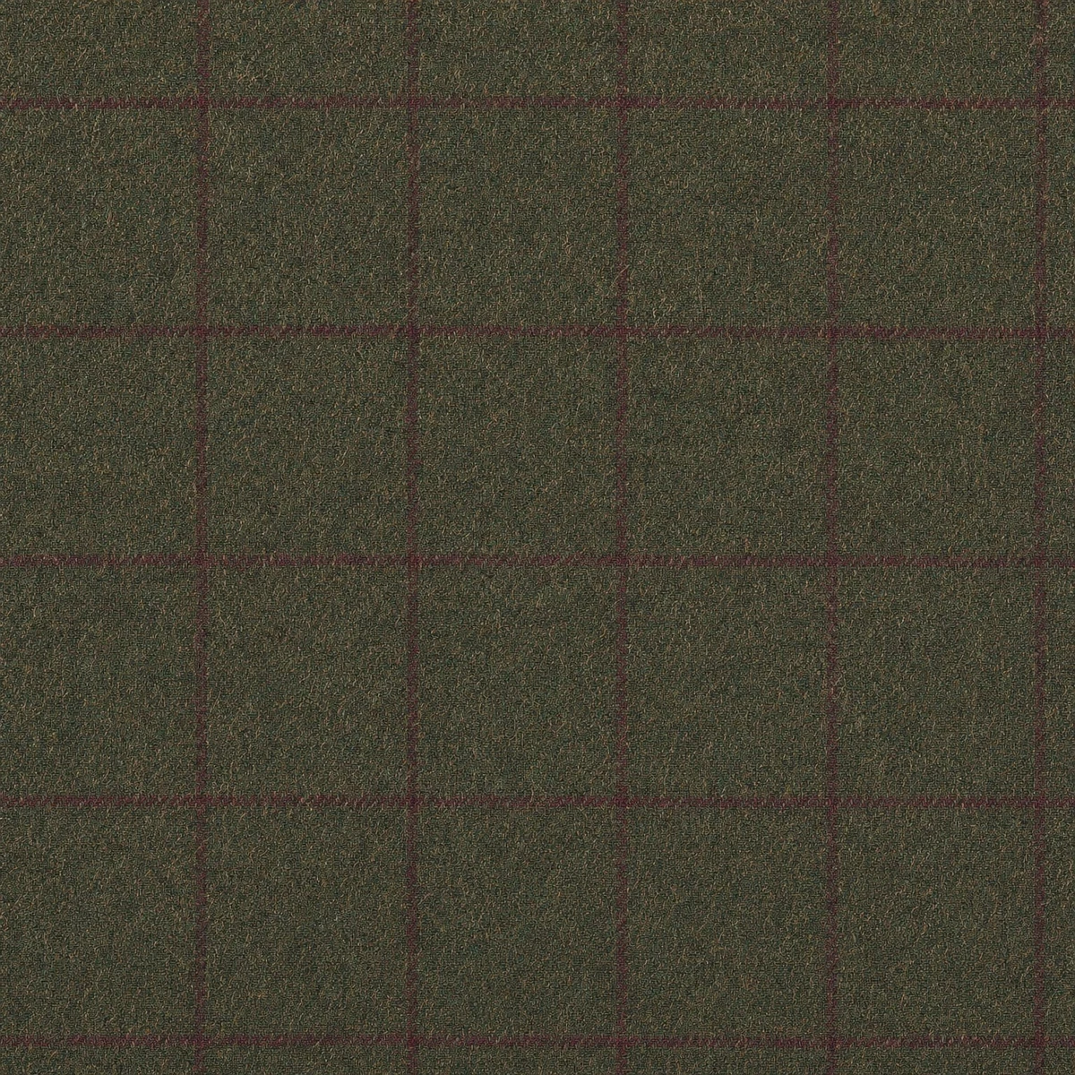 Olive green tweed with a red country check fabric swatch
