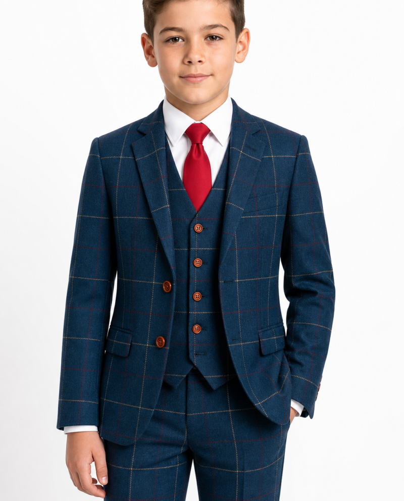 Boys’ Navy Blue Bold Check Tweed Jacket
