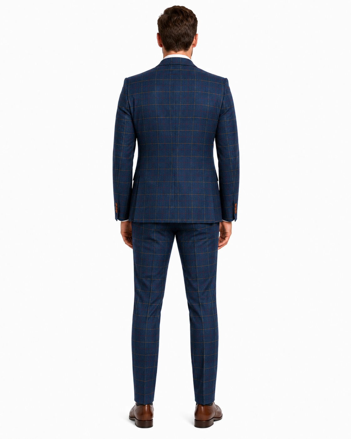 Men’s Made-to-Measure Navy Blue Bold Check Tweed Three-Piece Suit - Image 10