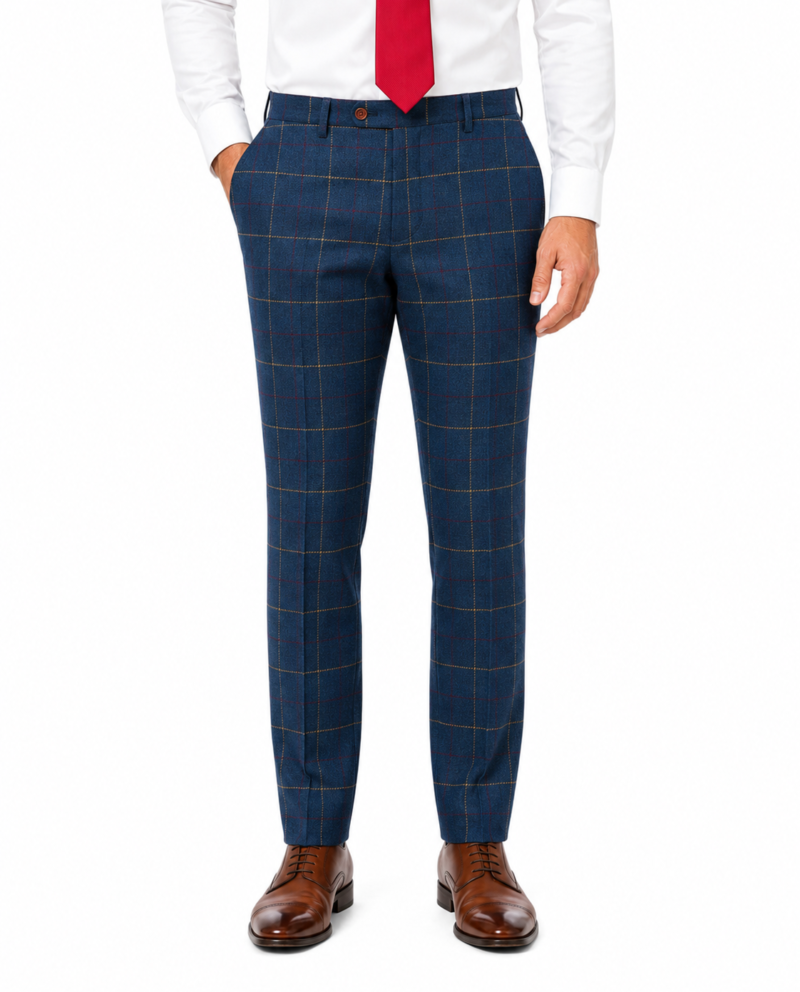 Men’s Navy Blue Bold Check Tweed Trousers