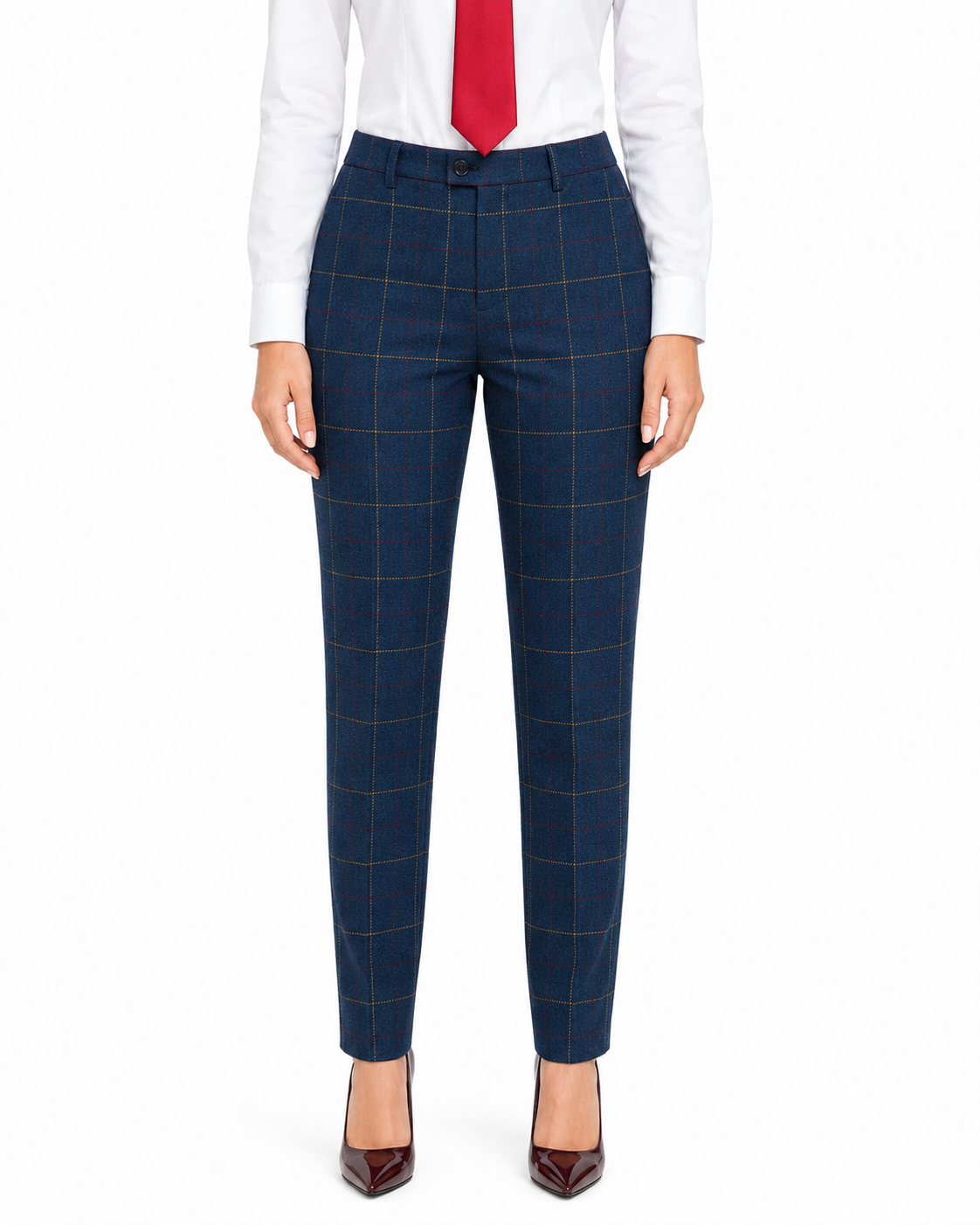 Women’s Navy Blue Bold Check Tweed Trousers