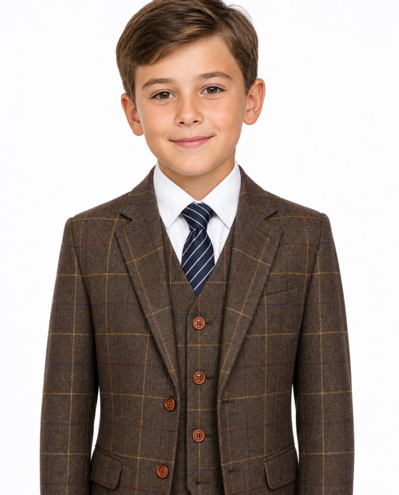 Boys’ Brown Bold Check Tweed Jacket