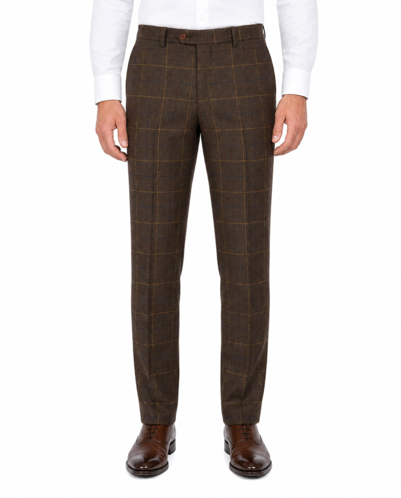 Men’s Brown Bold Check Tweed Trousers