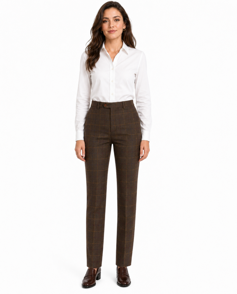 Women’s Brown Bold Check Tweed Trousers