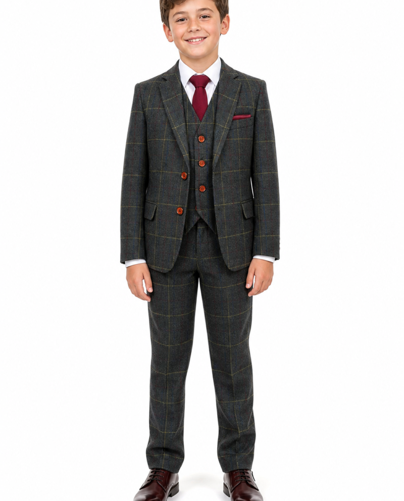 Boys’ Dark Green Bold Check Tweed Jacket