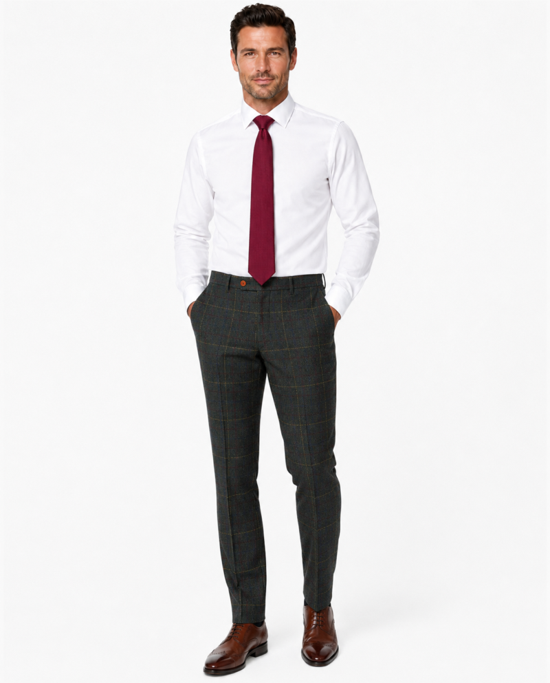 Men’s Dark Green Bold Check Tweed Trousers