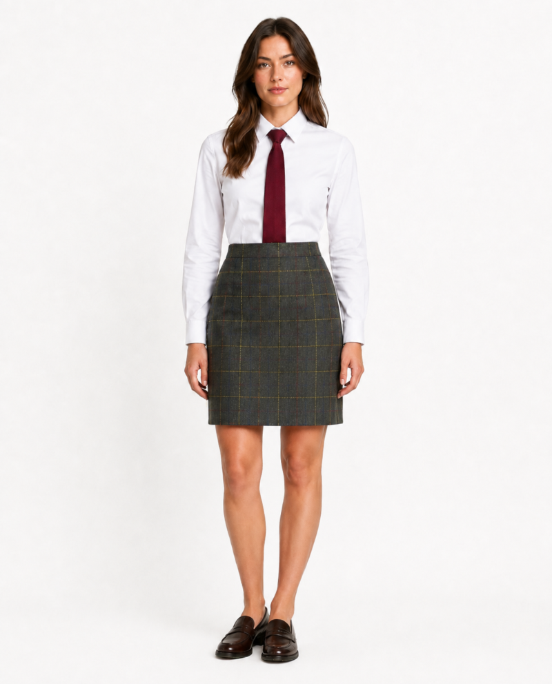 Women’s Dark Green Bold Check Tweed Tailored Skirt