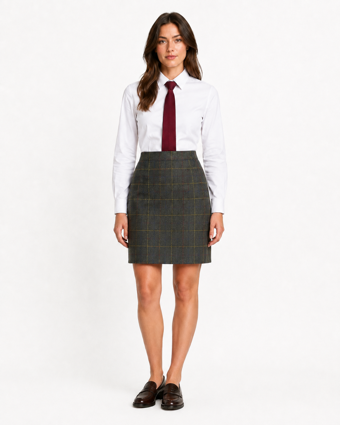Women’s Dark Green Bold Check Tweed Single-Breasted Skirt Suit - Image 2