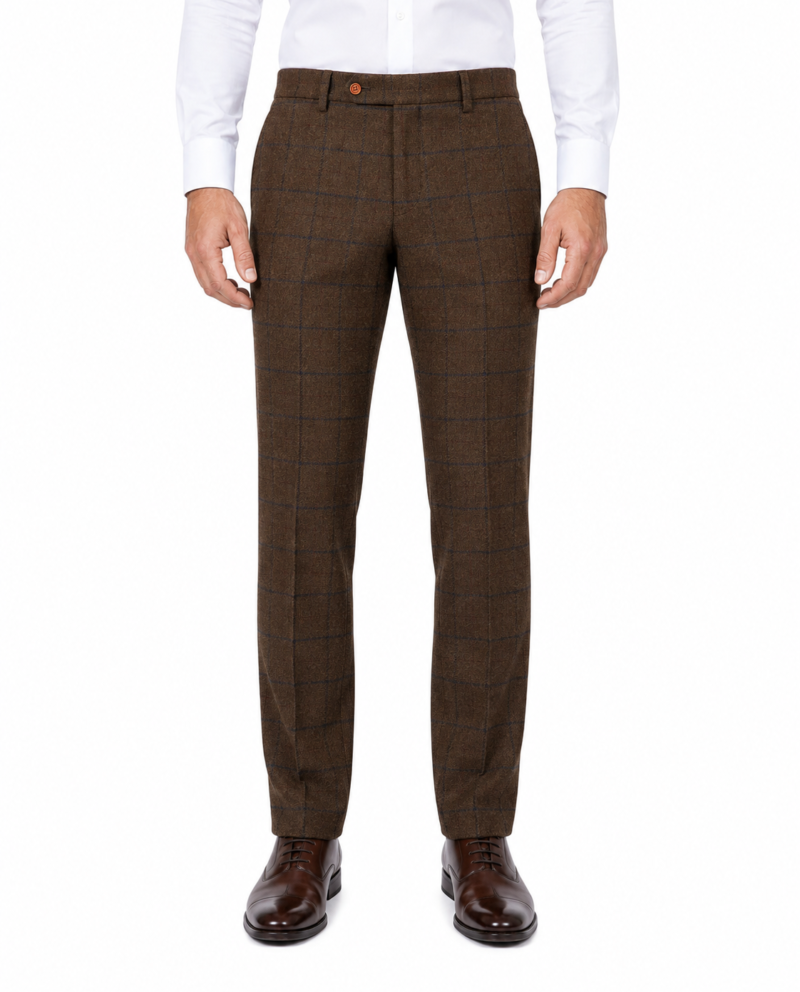 Men’s Brown Country Check Tweed with Navy Trousers