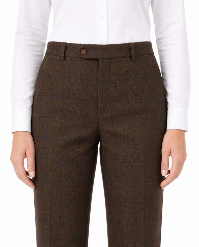 Women’s Brown Country Check Tweed with Navy Trousers
