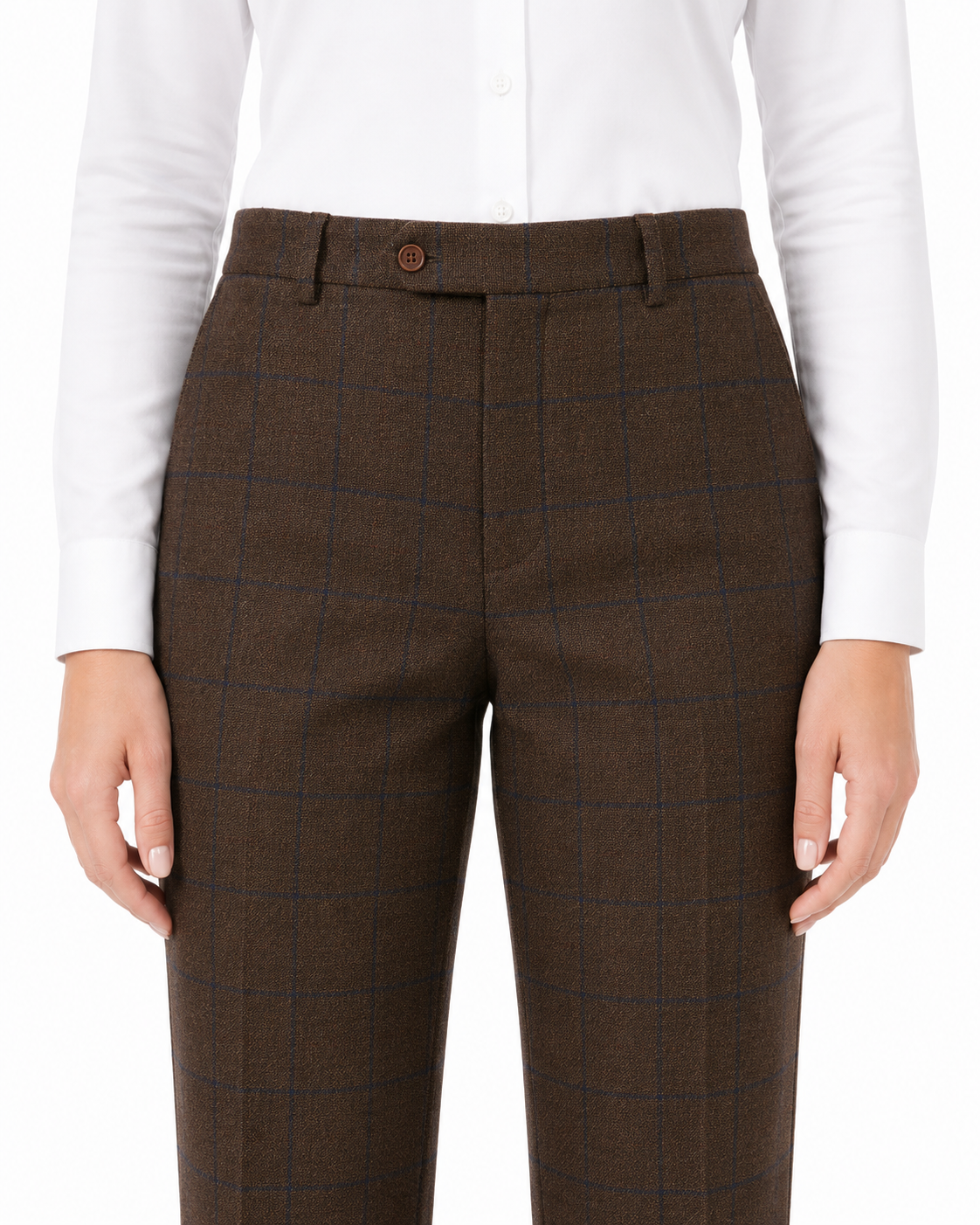 Women’s Made-to-Measure Brown Country Check Tweed with Navy Three-Piece Suit - Image 12