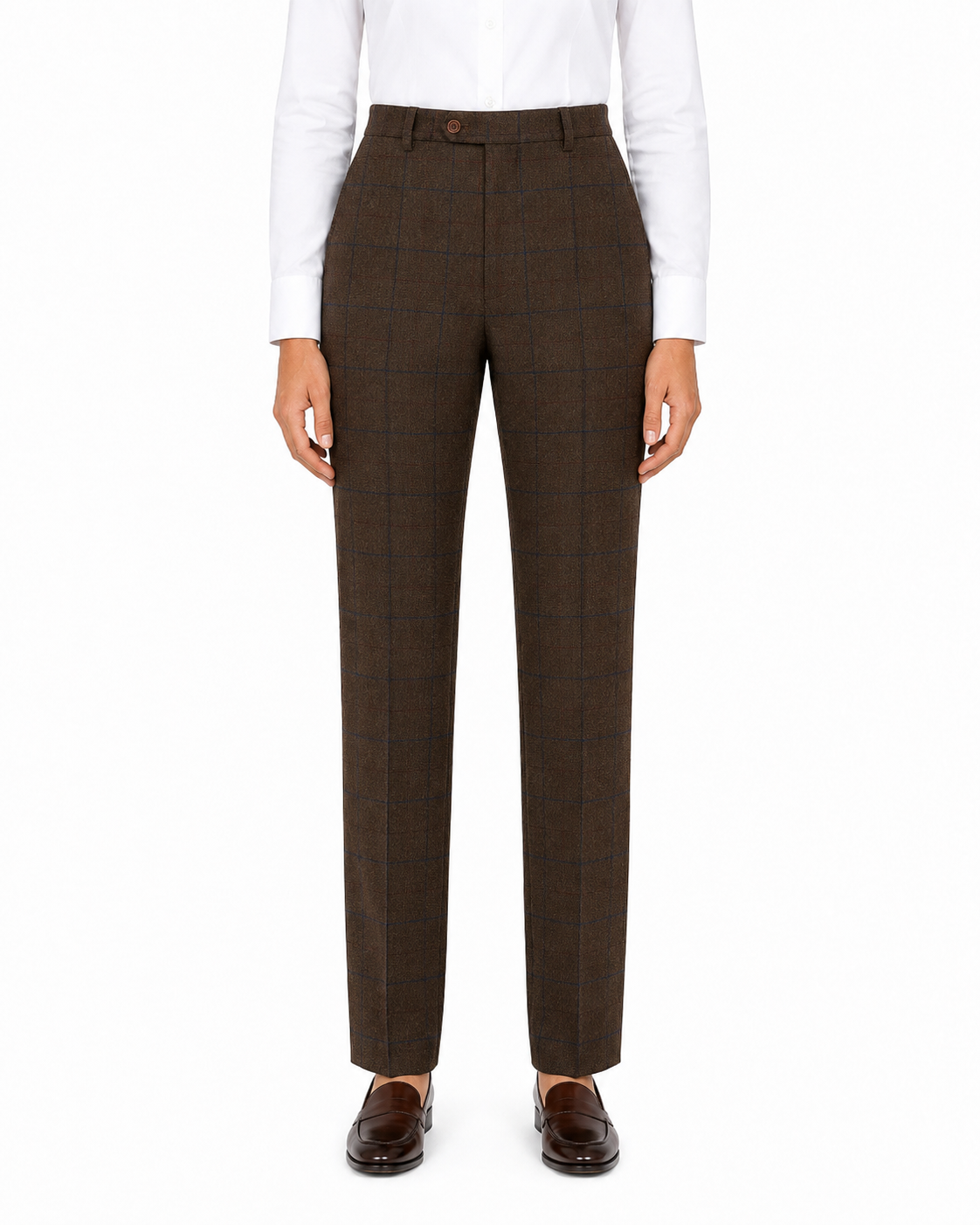 Women’s Made-to-Measure Brown Country Check Tweed with Navy Three-Piece Suit - Image 9